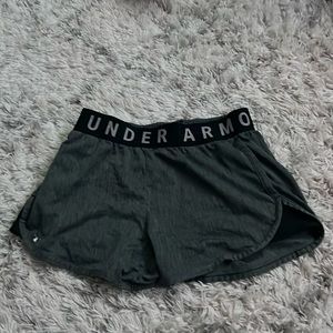 Grey and Black Women’s Play Up 3.0 Shorts. Size- M Brand- Under Armour